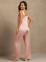 [Pfirsichhaut] SilkSilky-DE 19Momme Ärmellos Tiefer Rundhalsausschnitt Damen Pyjamas 002