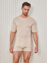 [Beige] SilkSilky-DE Kurzärmelig V Ausschnitt Herren T-Shirt 001