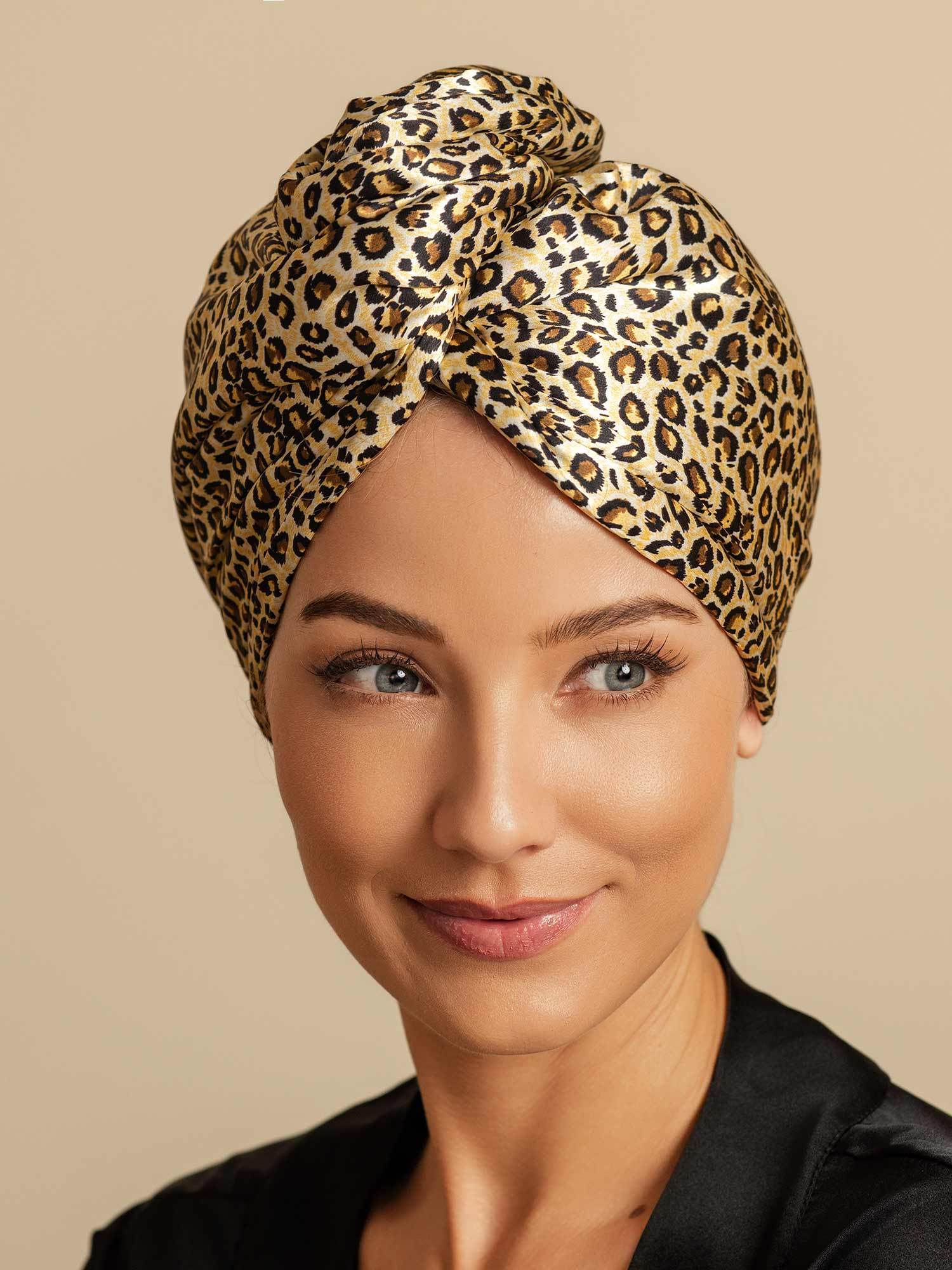 [Leopard] SilkSilky-DE Reine Seide Hair Towel Wrap 001,