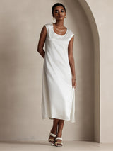 [Weiß] SilkSilky-DE Cap Sleeve Tiefer Rundhalsausschnitt Kleider 003