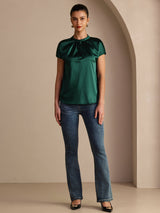 [Dunkelgrün] SilkSilky-DE Short Sleeve Blouse 005