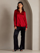 [Rot] SilkSilky-DE Long Sleeve Lapel Collar Damenhemd 005