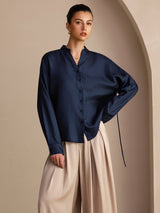 [Dunkelblau] SilkSilky-DE Long Sleeve Blouse 003