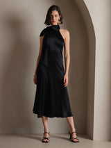 [Schwarz] SilkSilky-DE 19Momme Stretch Silk Charmeuse Sleeveless Neckholder Kleider 008