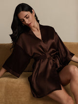 [Kaffee] SilkSilky-DE 3/4 Sleeve Damen Morgenmantel 009