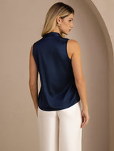 [Dunkelblau] SilkSilky-DE Sleeveless Tie Neck Cami Top 002