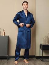 [Dunkelblau] SilkSilky-DE Reine Seide Mens Robe 004