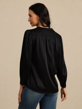 [Schwarz] SilkSilky-DE 19Momme Long Sleeve Round Neck Bluse 002