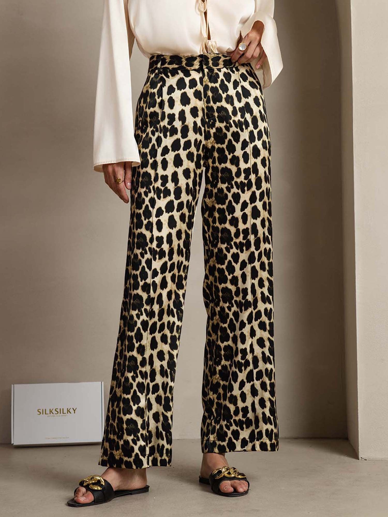 [Leopard] SilkSilky-DE 19Momme Seide Womens Pants 001