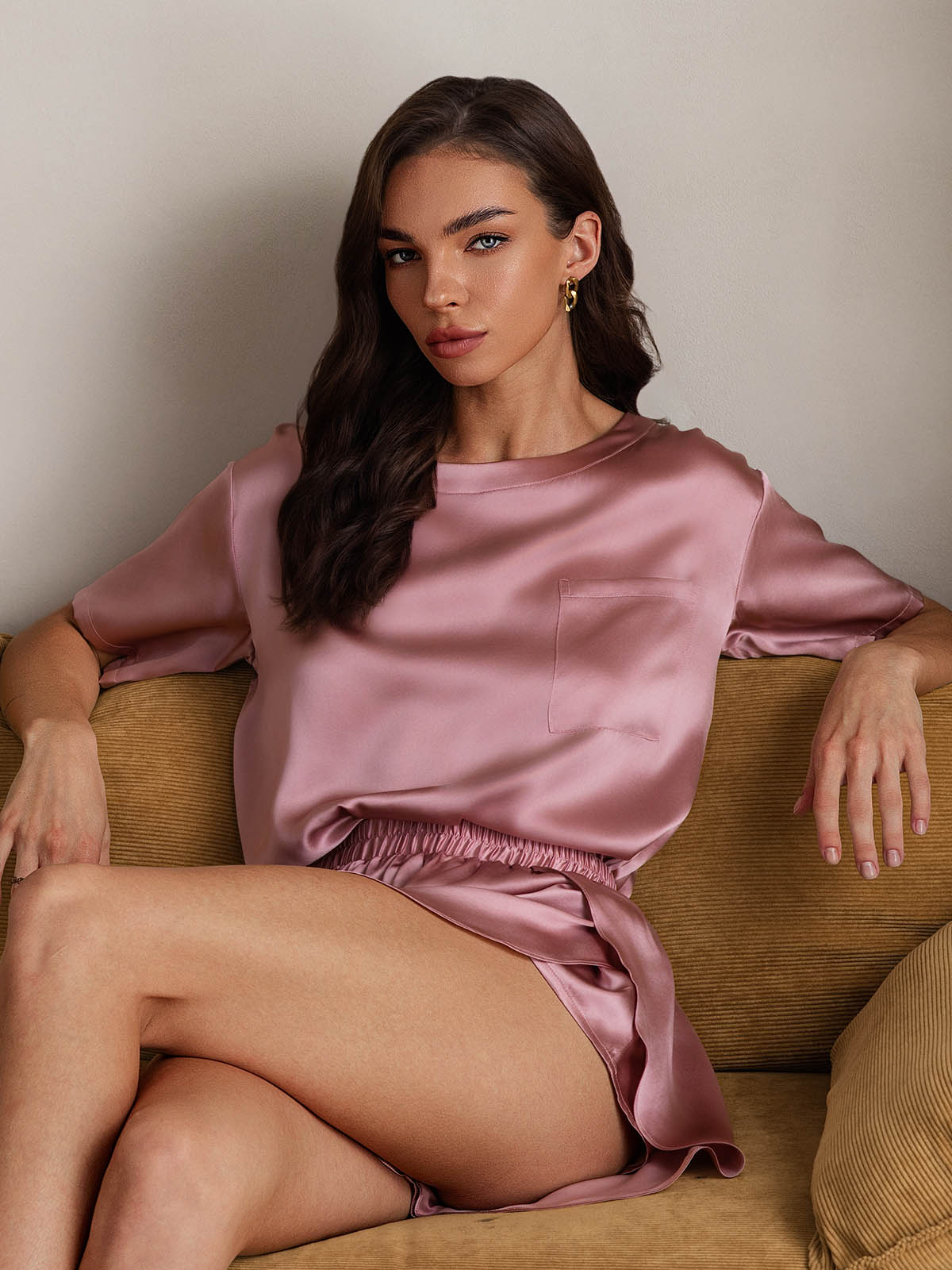 [Blasses Mauve] SilkSilky-DE Reine Seide Womens Pajamas 003