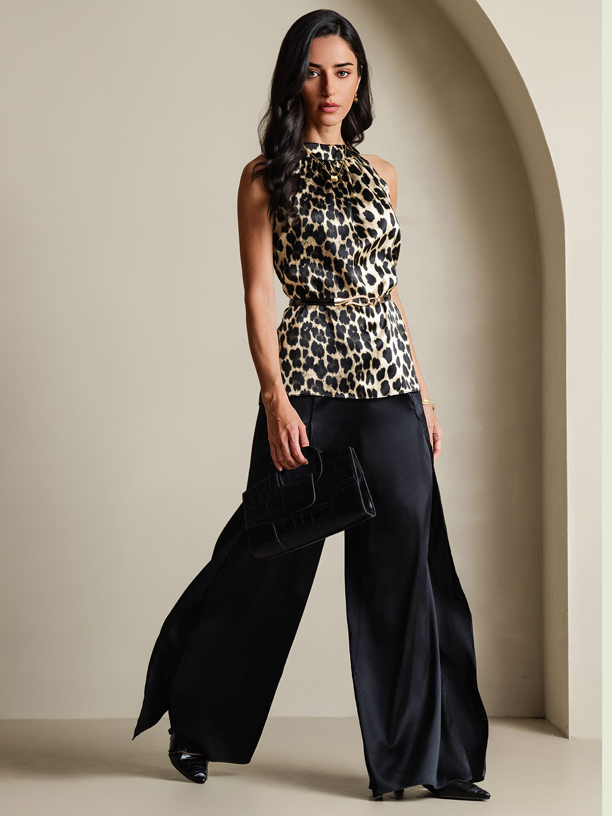 [Leopard] SilkSilky-DE 19Momme Seide Womens T-Shirt 001