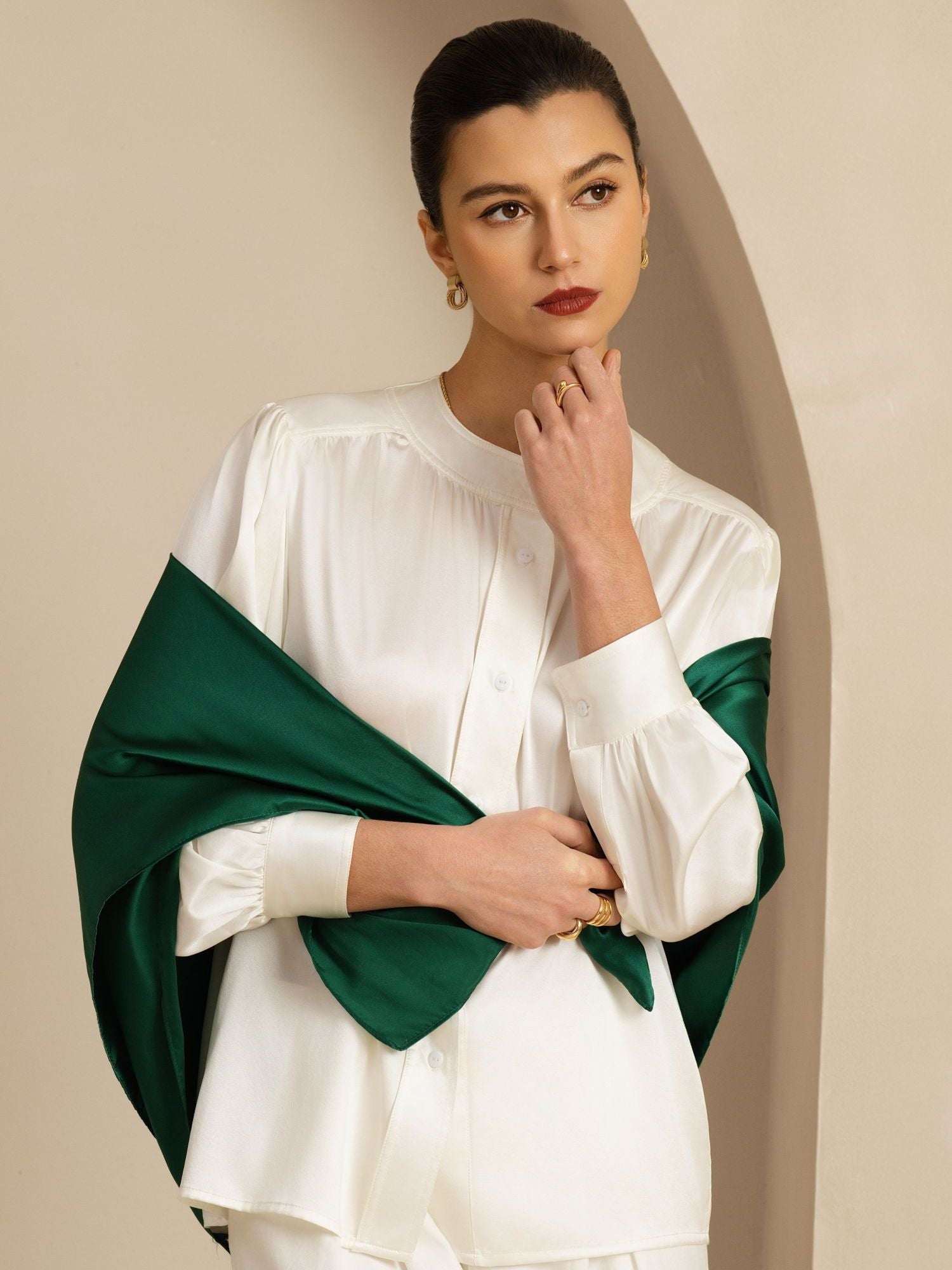 [Dunkelgrün] SilkSilky-DE Pure Silk Scarf 001