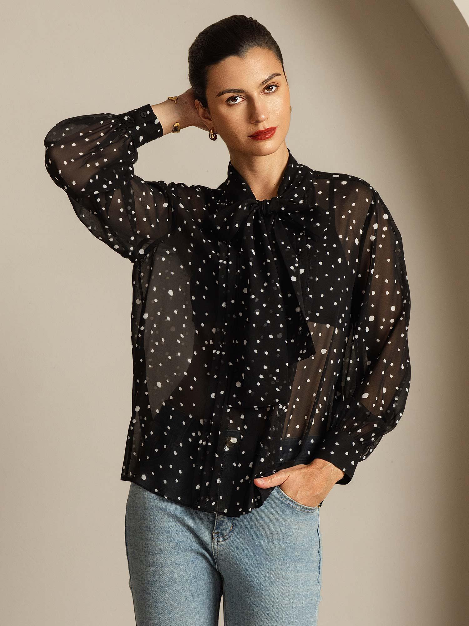 [Punktmuster] SilkSilky-DE Reine Seide Womens Shirt 007