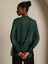 [Dunkelgrün] SilkSilky-DE Reine Seide Womens Shirt 002