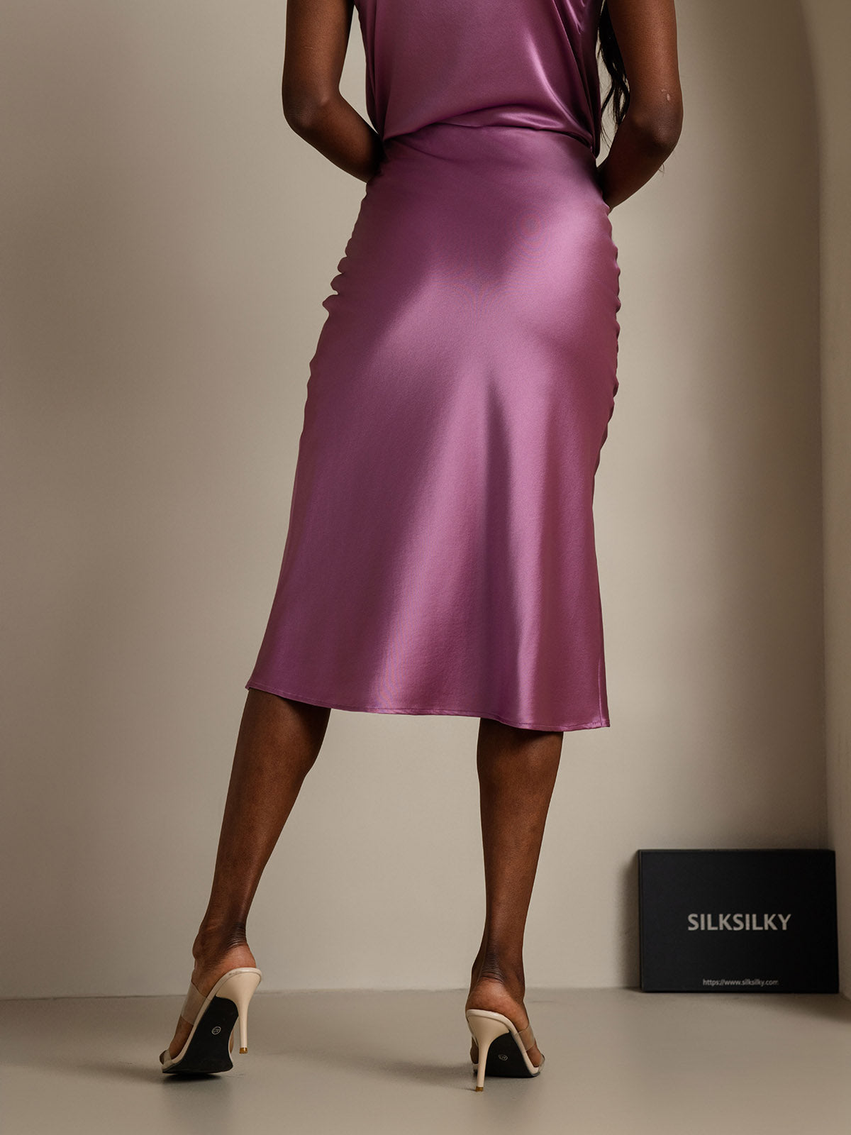 [Dunkelviolett] SilkSilky-DE 19Momme Reine Seide Skirt 002