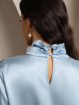 [Graublau] SilkSilky-DE 19Momme Seide Womens Shirt 005