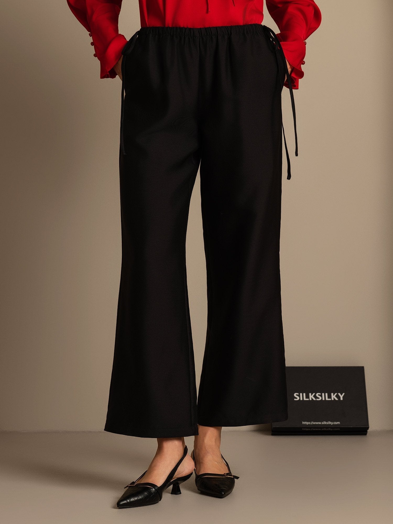 [Schwarz] SilkSilky-DE 32Momme Silk-Wool Blend Womens Pants 001,