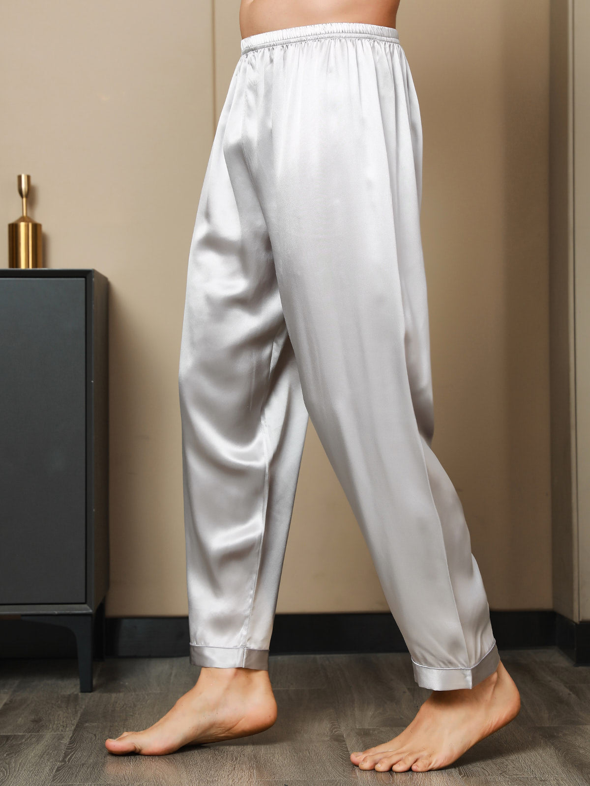 [Grau] SilkSilky-DE Reine Seide Mens Sleep Bottoms 005