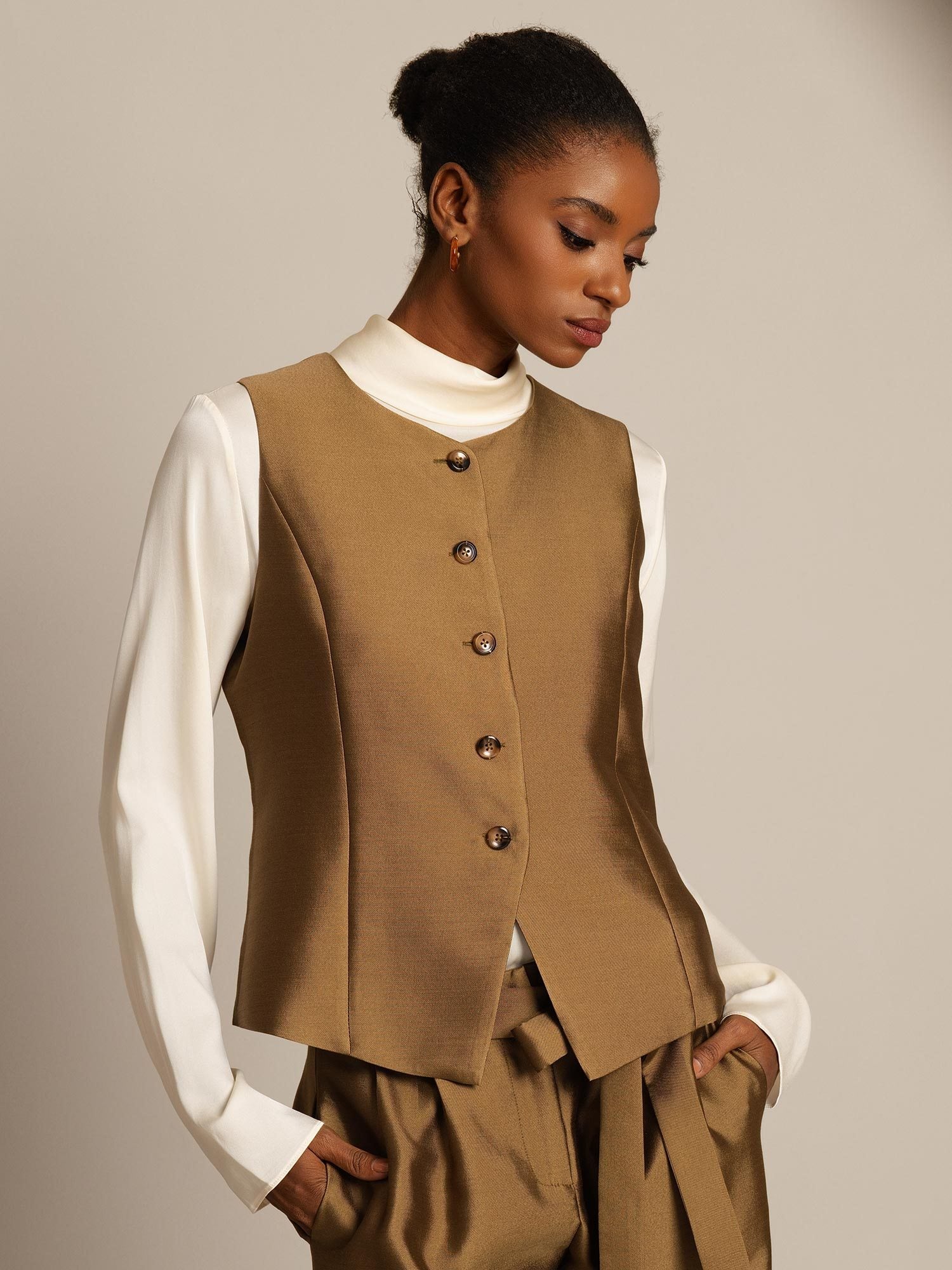 [Bronze] SilkSilky-DE 32Momme Silk-Wool Blend Womens Vest 003,