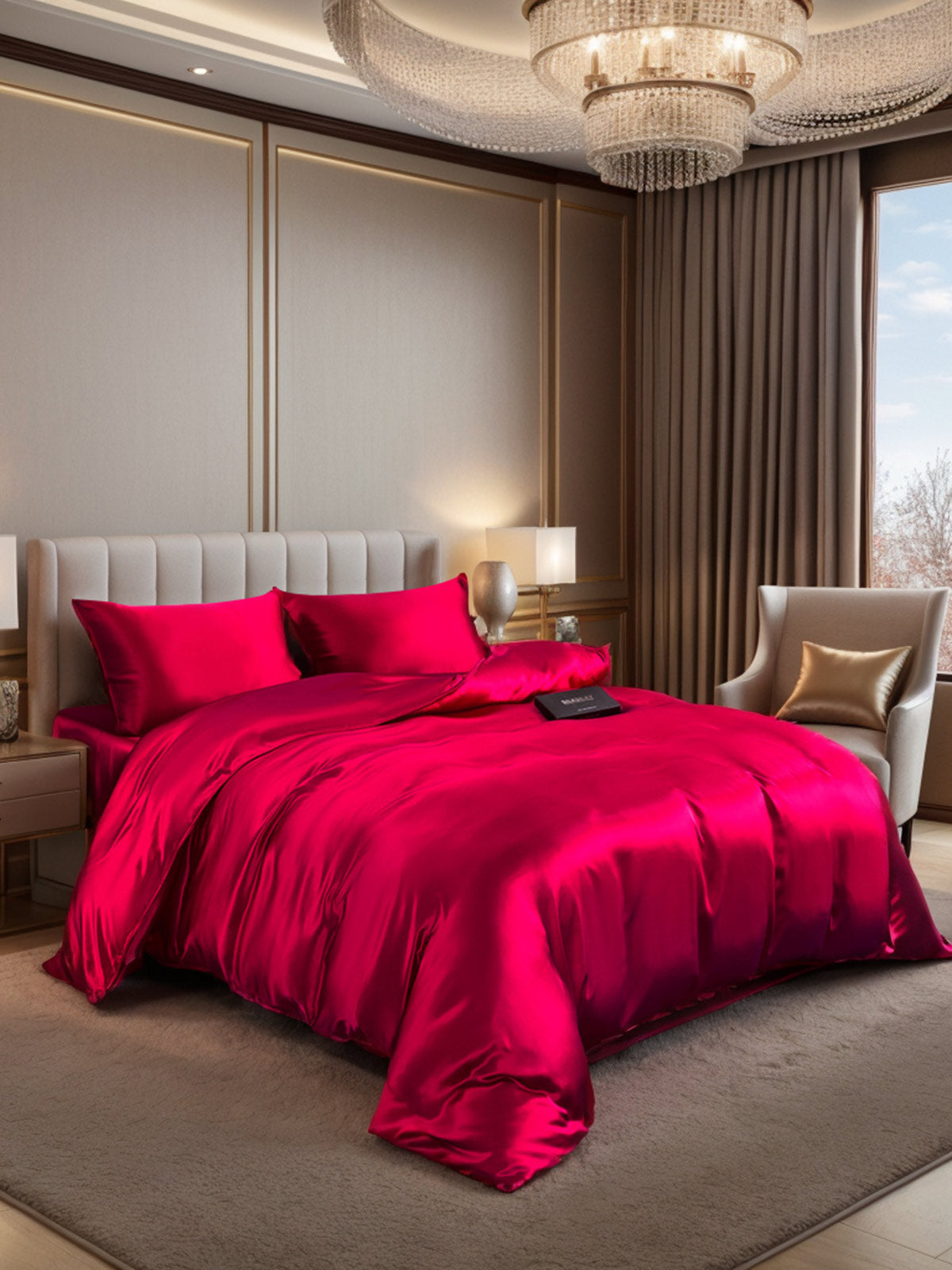 [Rotwein] SilkSilky-DE 19Momme Reine Seide Bedding Set 001
