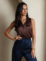 [Kaffee] SilkSilky-DE Sleeveless V Neck Damenhemd 004