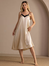 [Reisbeige] SilkSilky-DE Spaghetti Strap V Neck Nachthemden 004