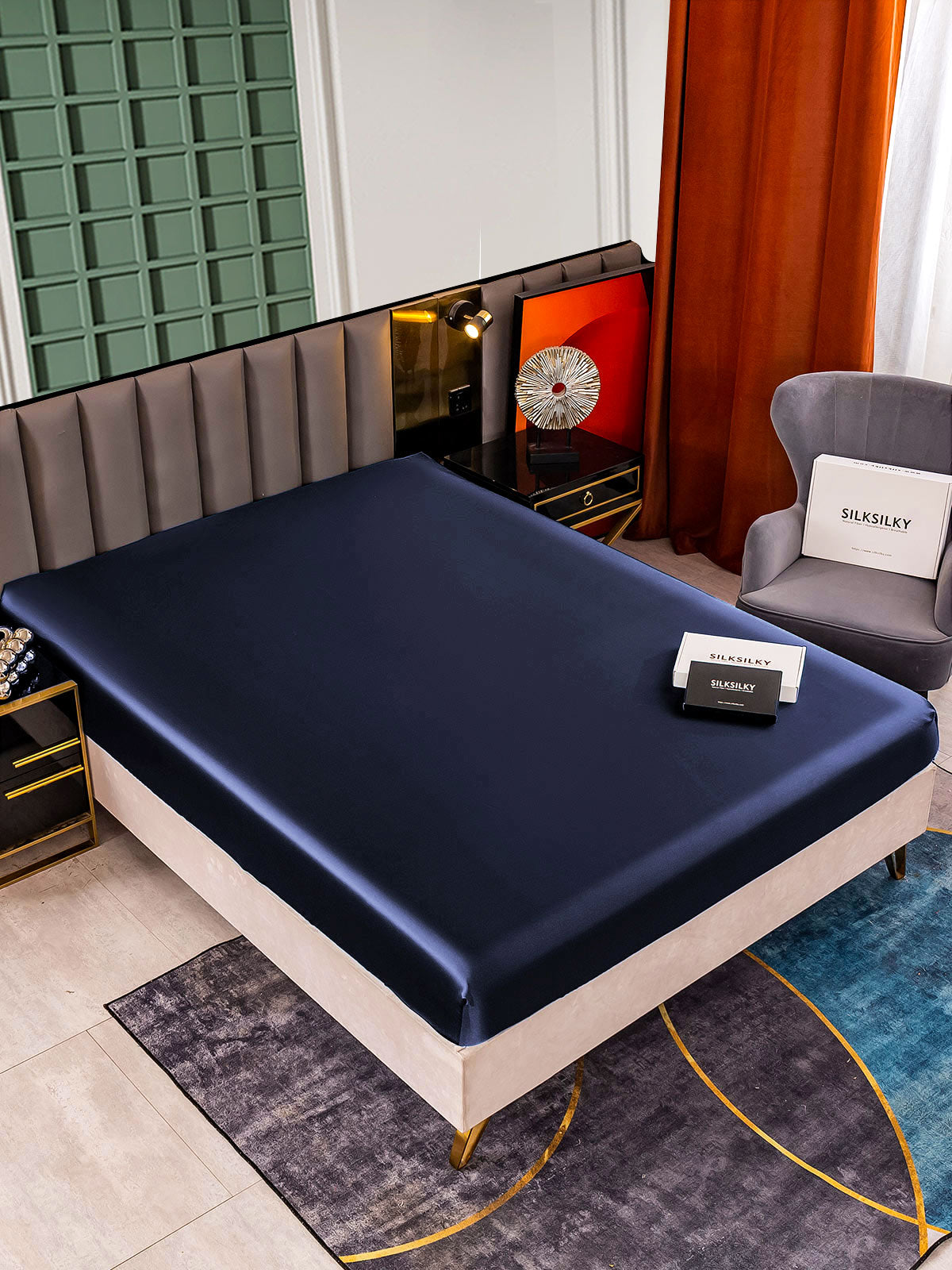 [Dunkelblau] SilkSilky-DE 25Momme Reine Seide Sheet 001