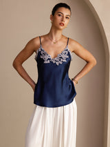 [Dunkelblau] SilkSilky-DE Sleeveless V Neck Cami Top 003