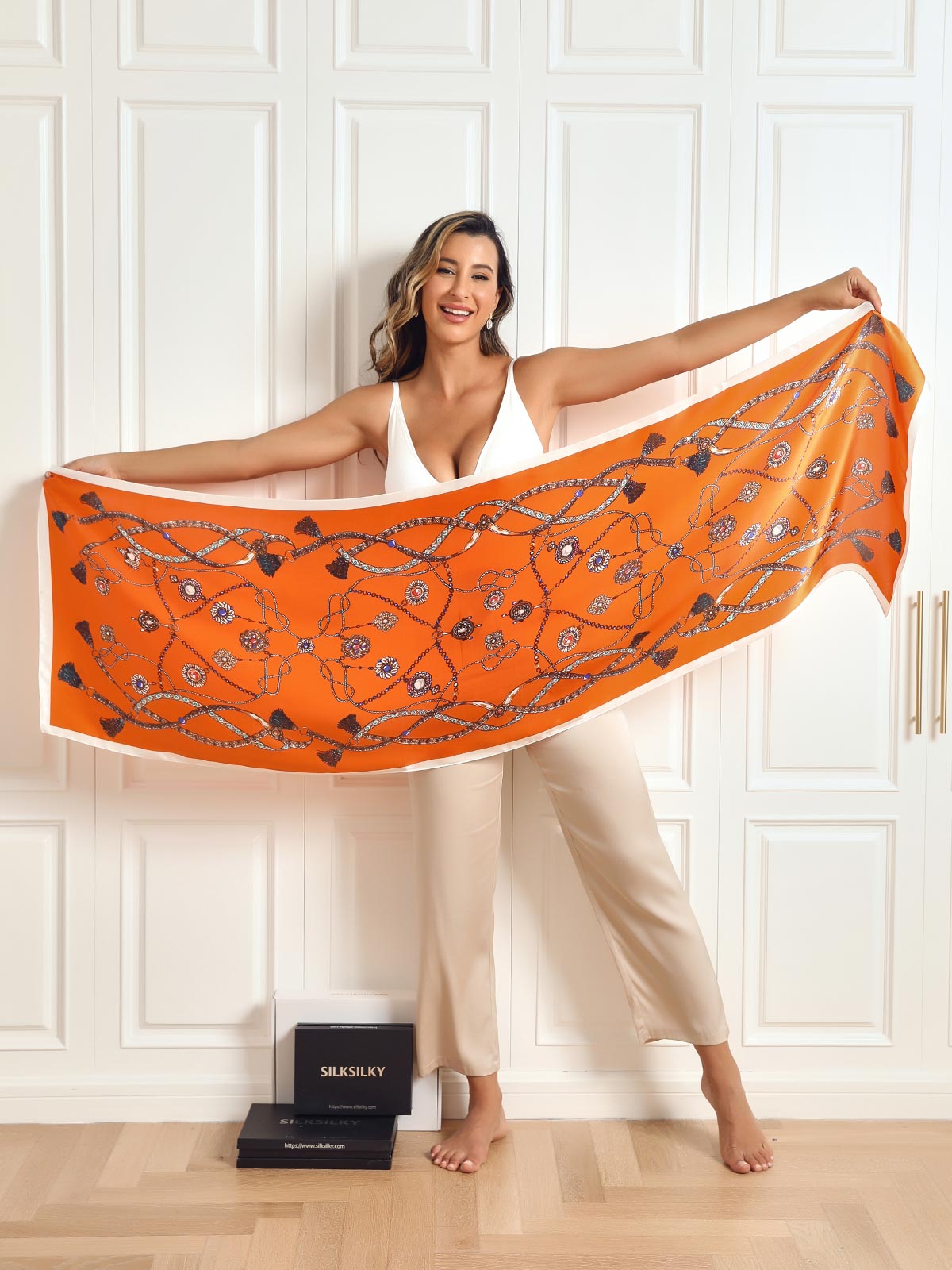 SilkSilky DE Reine Seide Scarf Orange 006