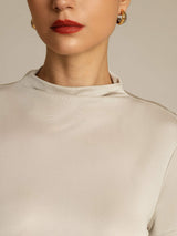 [Grau] SilkSilky-DE 100% Silk Jersey Short Sleeve Mock Neck T-Shirt 004