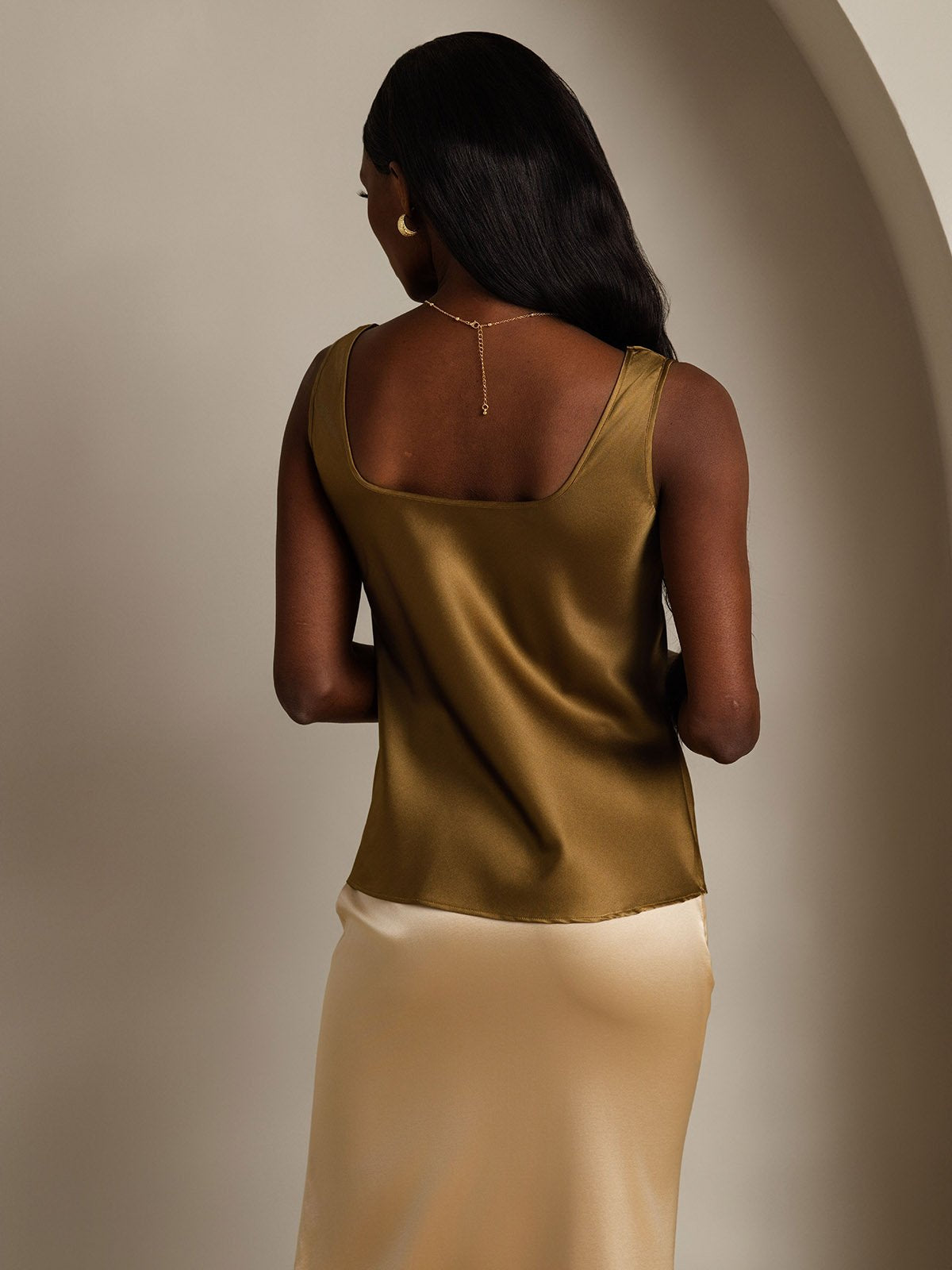 [Braun] SilkSilky-DE 19Momme Seide U Ausschnitt Cami Top 002