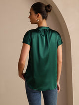 [Dunkelgrün] SilkSilky-DE Short Sleeve Blouse 002