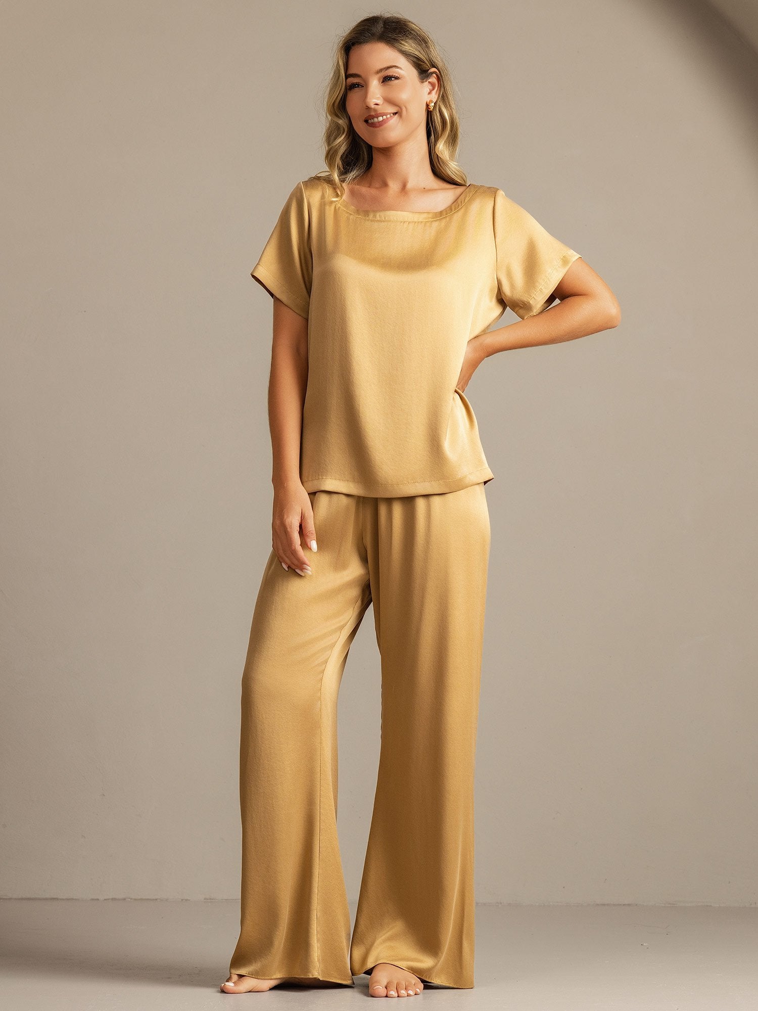 [Tan] SilkSilky-DE 19Momme Seide Womens Pajamas 003
