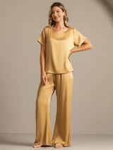 [Tan] SilkSilky-DE 19Momme Kurzärmelig Damen Pyjamas 003