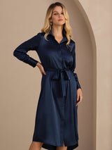 [Dunkelblau] SilkSilky-DE Long Sleeve Lapel Collar Kleider 001