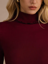 [Rotwein] SilkSilky-DE Long Sleeve Turtle Neck T-Shirt 006
