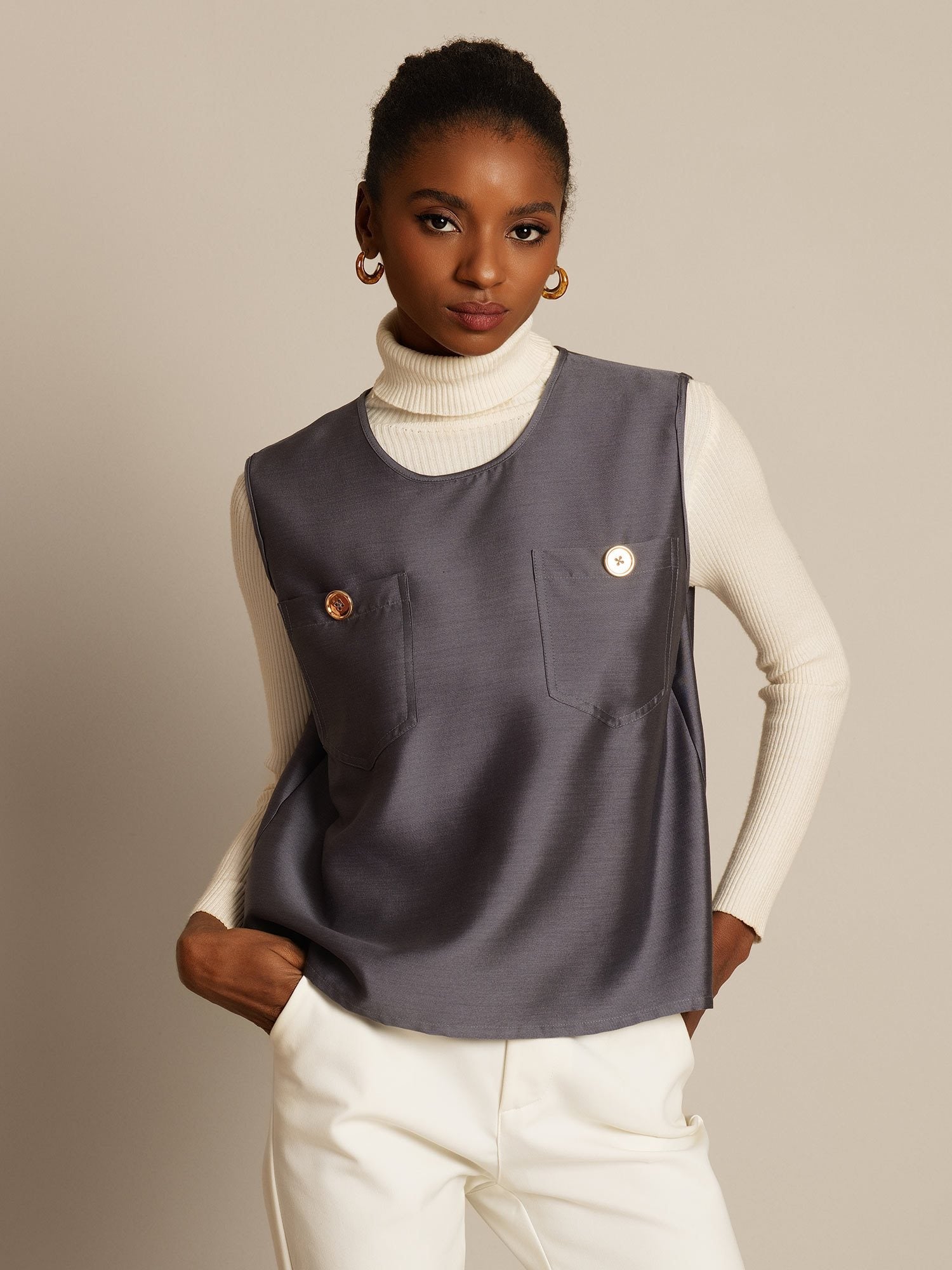 [Grau] SilkSilky-DE 32Momme Silk-Wool Blend Womens Vest 001,