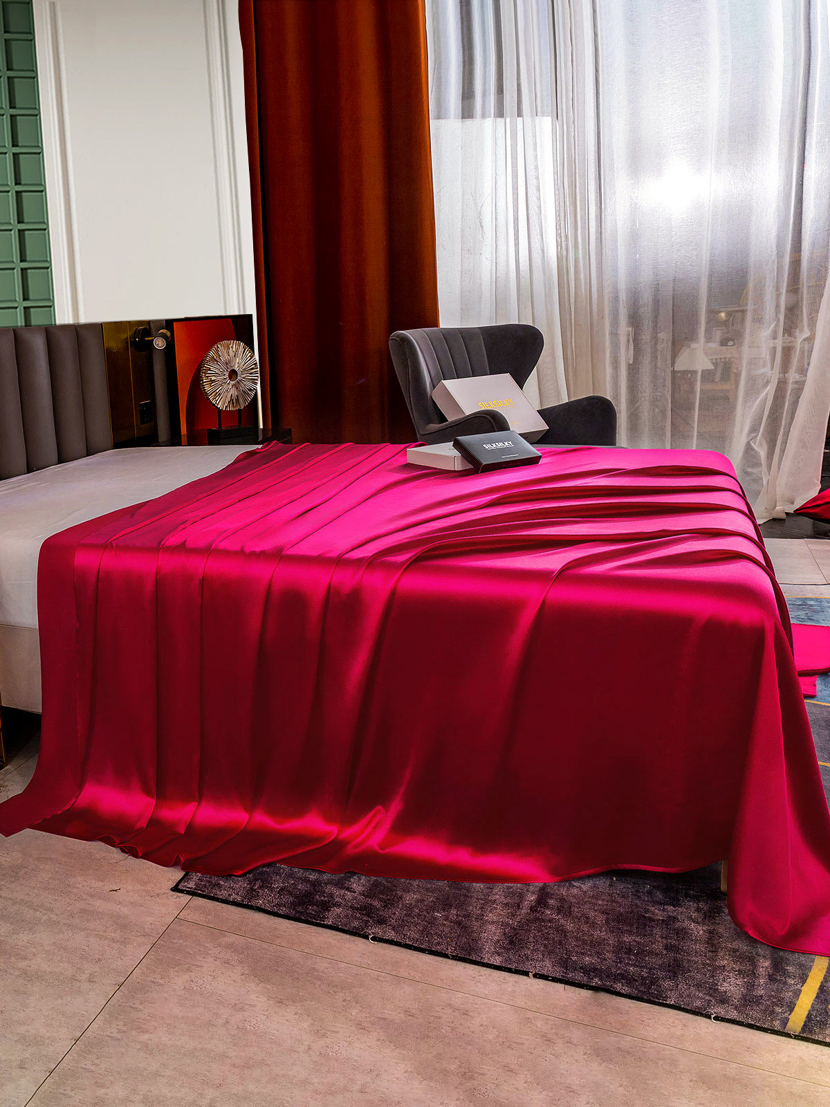 [Rotwein] SilkSilky-DE 25Momme Reine Seide Sheet 002