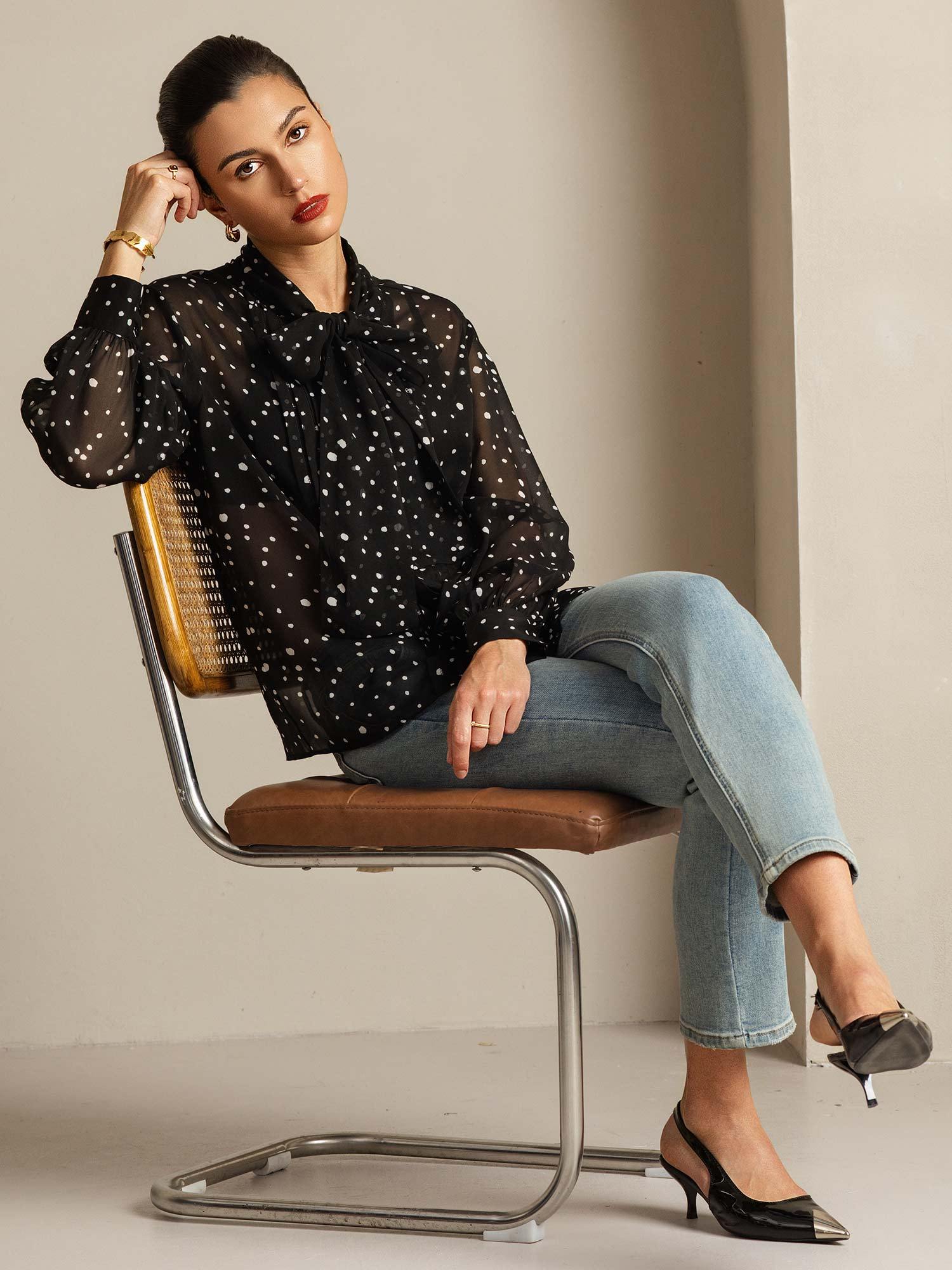 [Punktmuster] SilkSilky-DE Reine Seide Womens Shirt 009