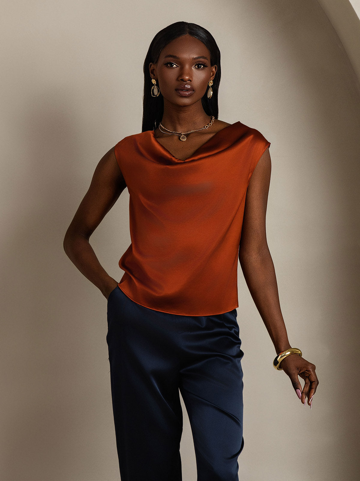 [Karamell] SilkSilky-DE 19Momme Seide Womens T-Shirt 001