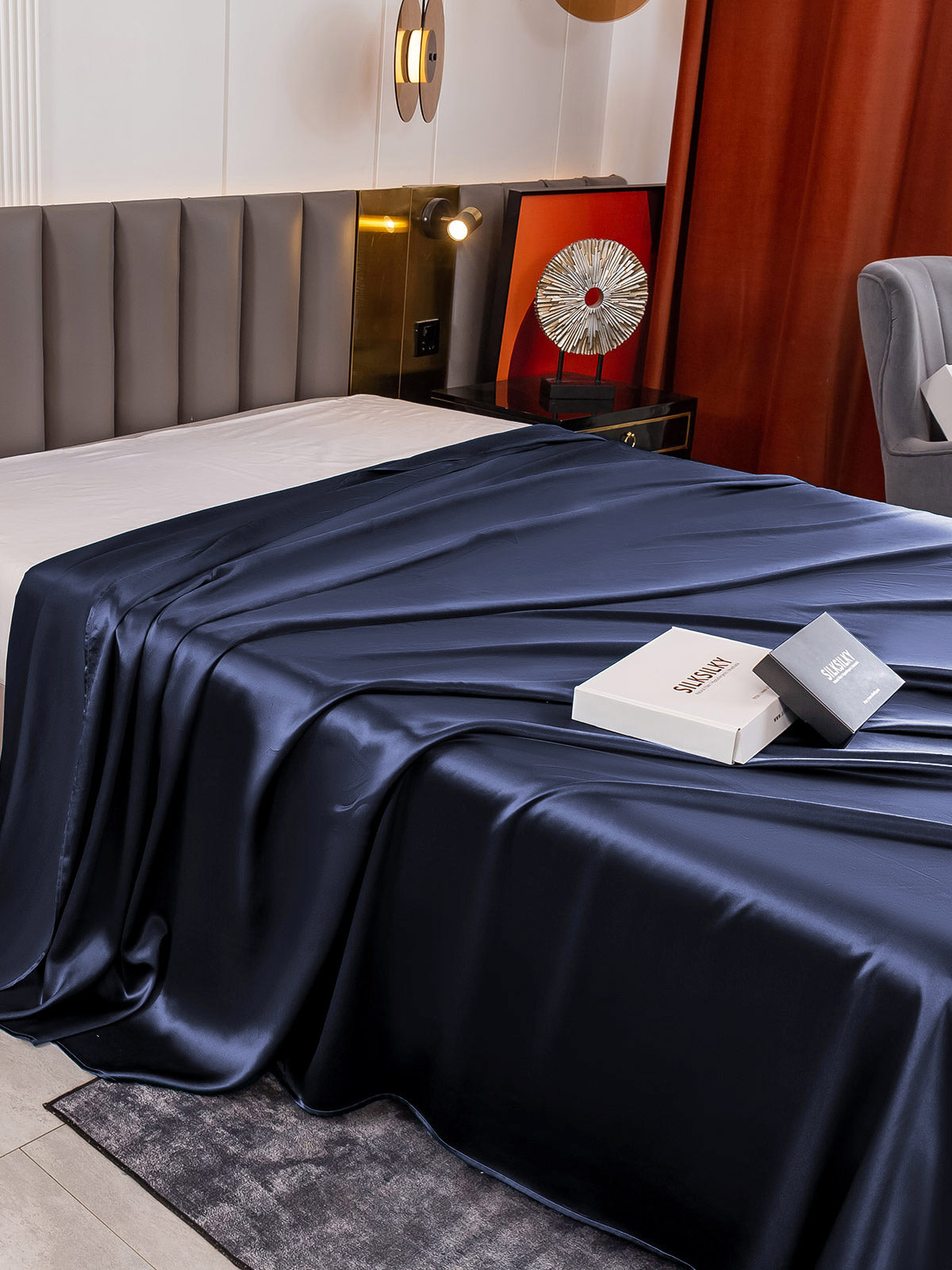 [Dunkelblau] SilkSilky-DE 19Momme Reine Seide Sheet 004