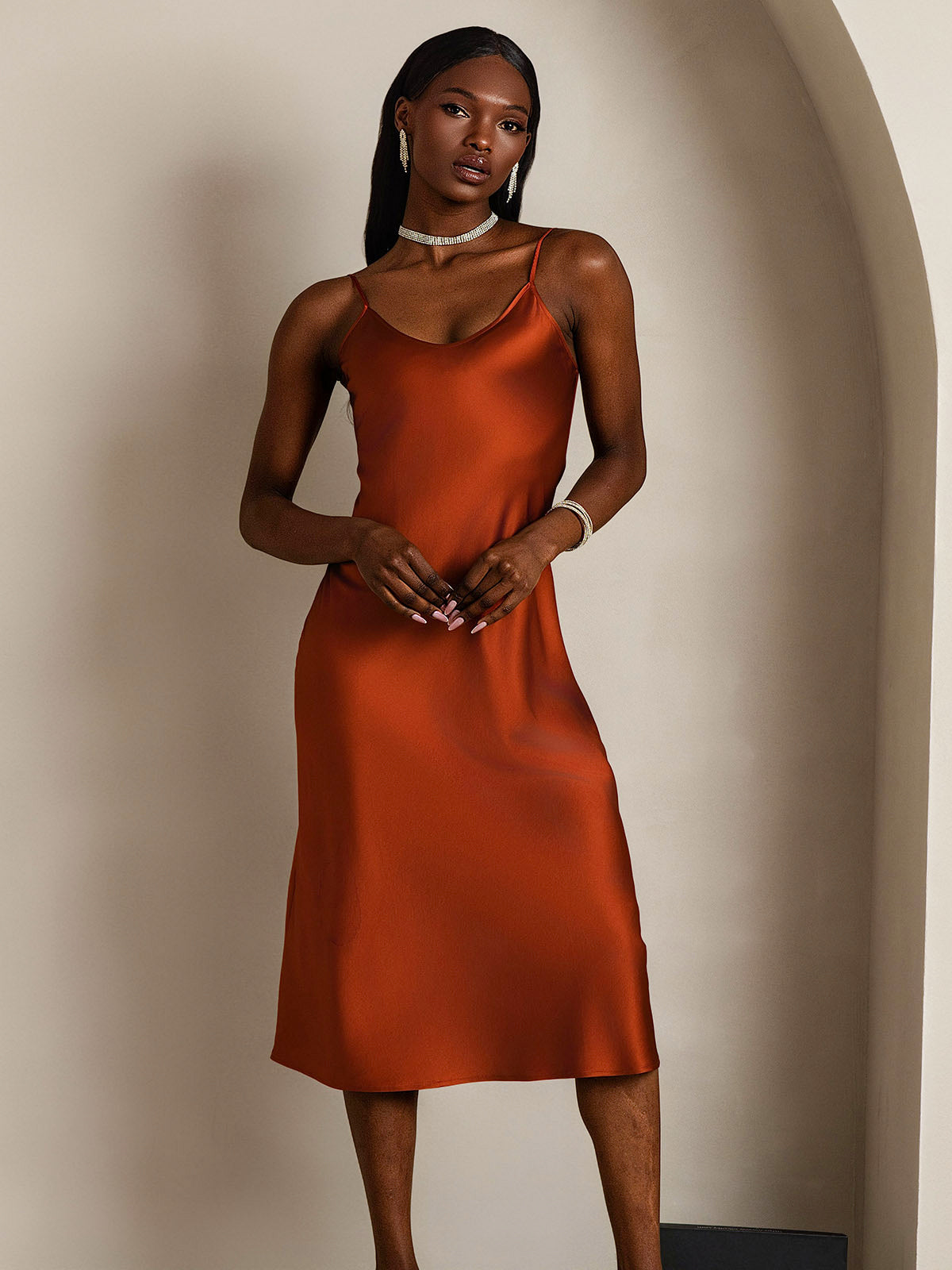 [Karamell] SilkSilky-DE Reine Seide Dress 003