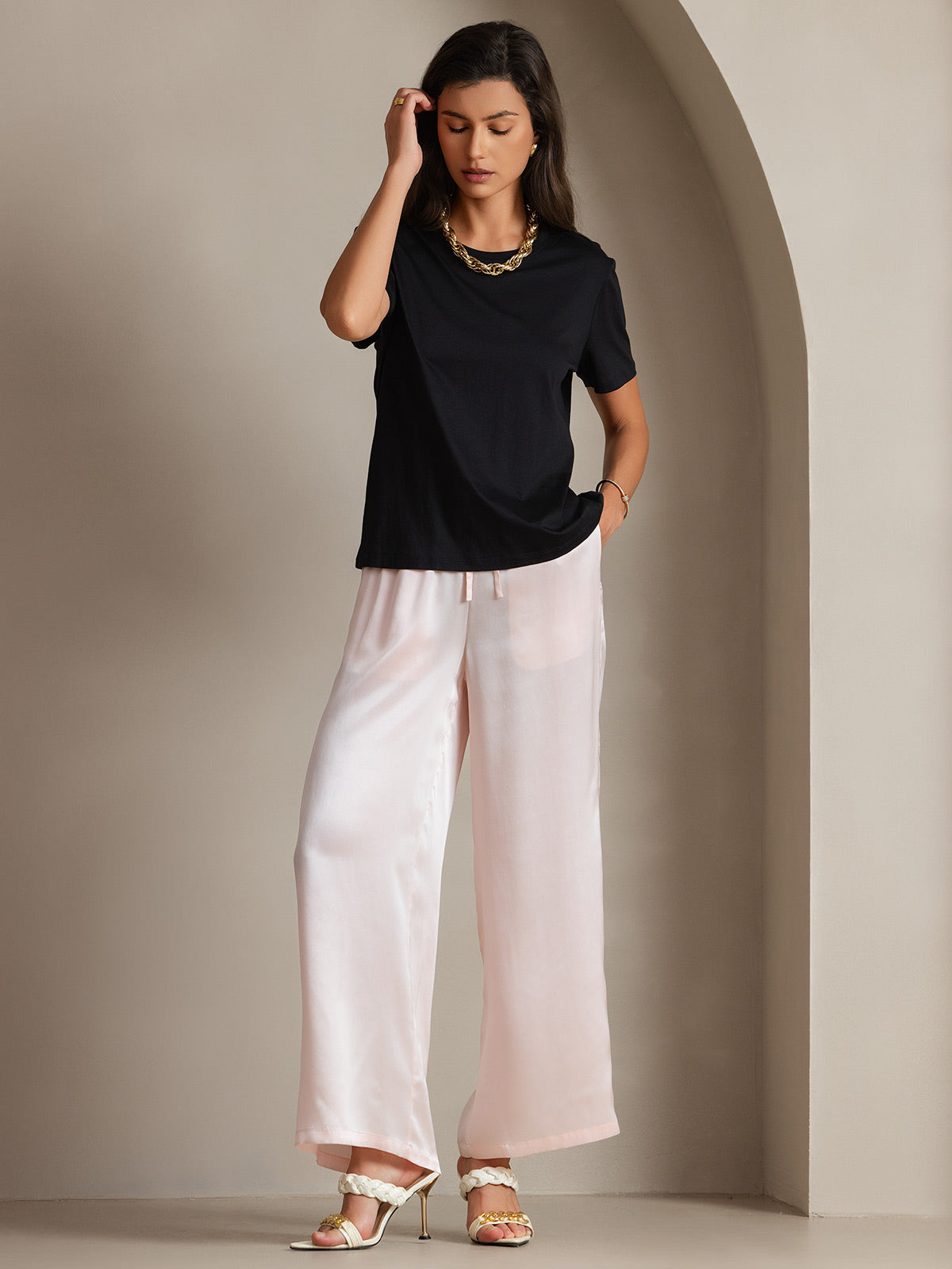 [Schwarz] SilkSilky-DE Seidenstrick Womens T-Shirt 005