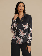 [Schwarz] SilkSilky-DE 19Momme Langärmelig Lapelkragen Damenhemd 005