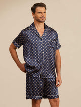 [Marine Kette] SilkSilky-DE Kurzärmelig Notch-Kragen Herren Pyjamas 003
