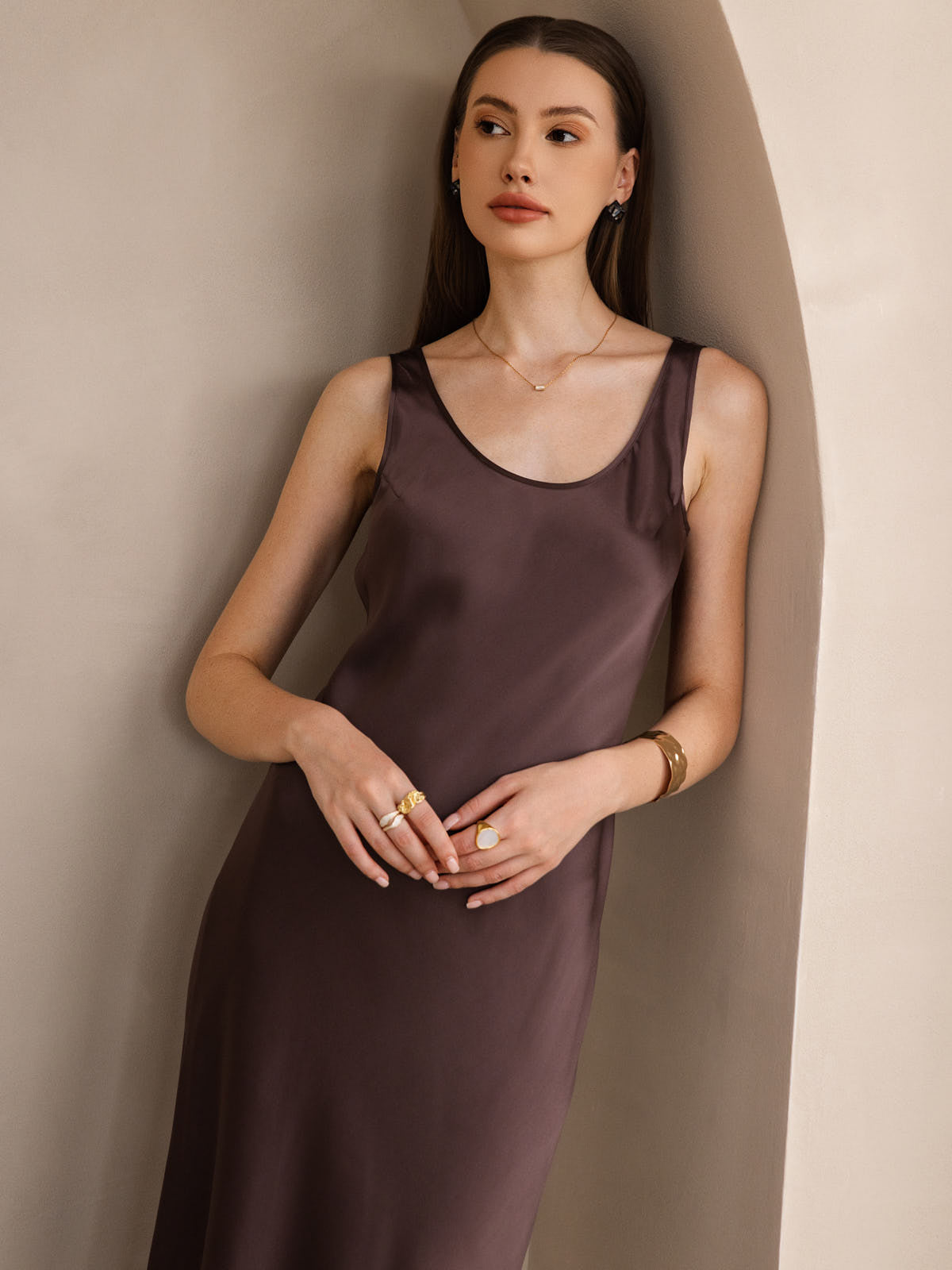 [Kaffee] SilkSilky-DE Reine Seide Dress 003