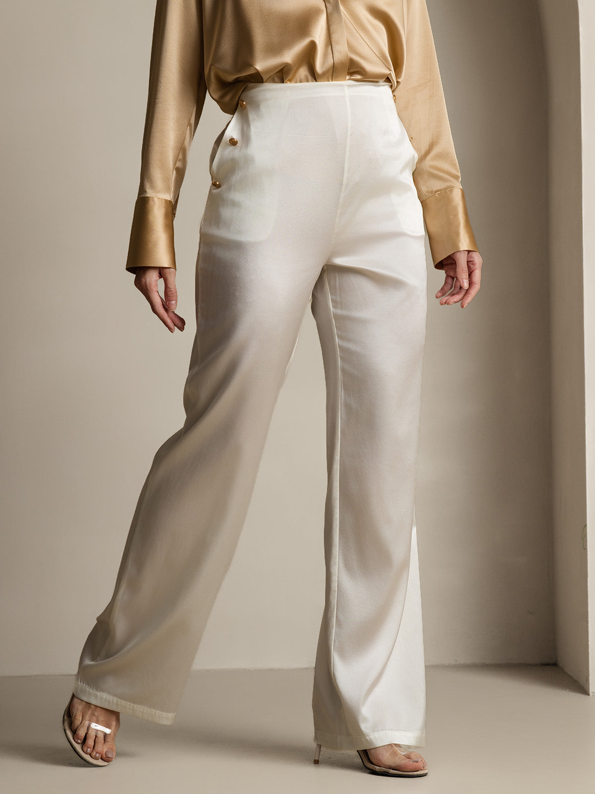 [Weiß] SilkSilky-DE 19Momme Seide Womens Pants 004