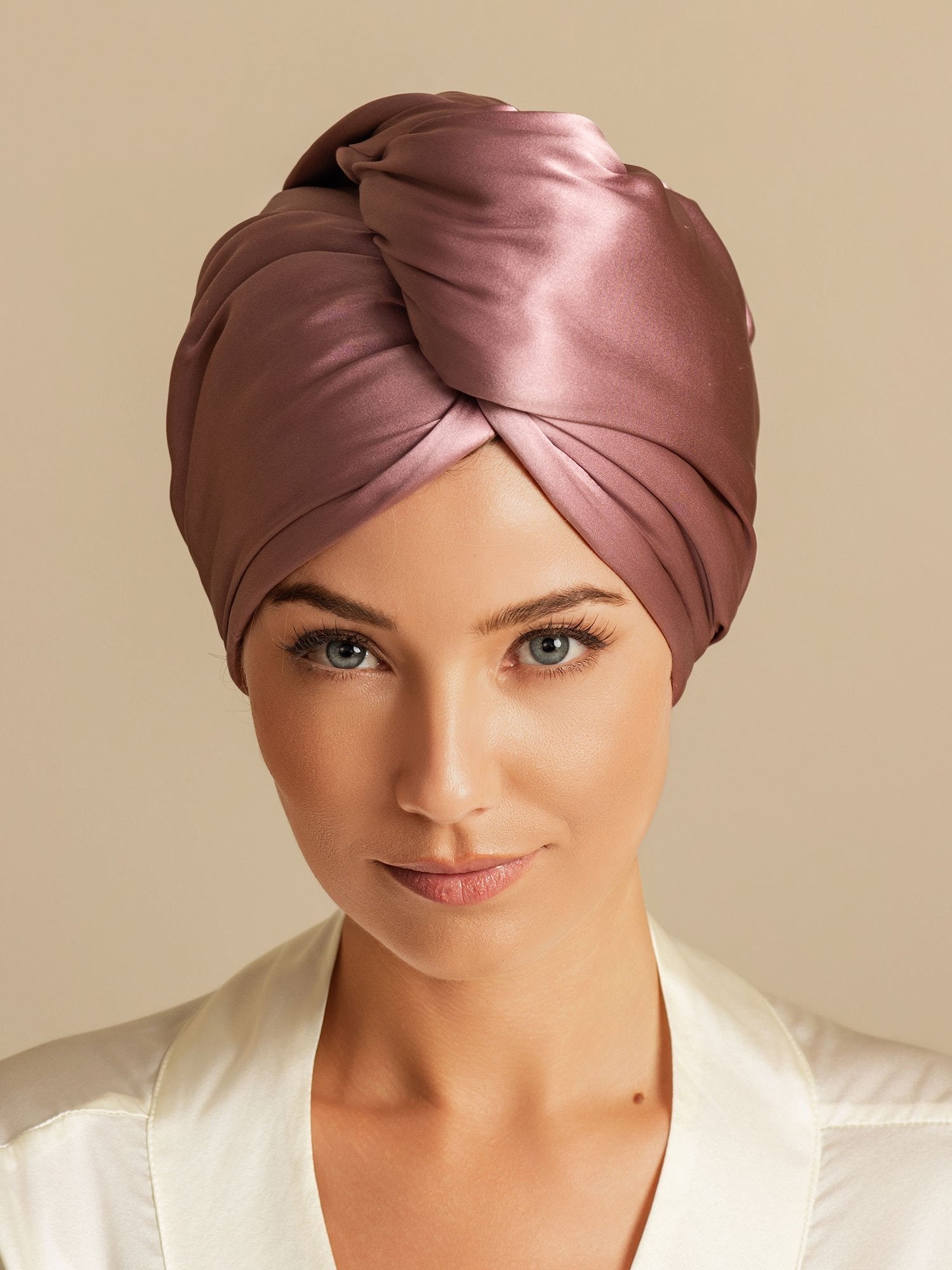 [Blasses Mauve] SilkSilky-DE Reine Seide Hair Towel Wrap 003,