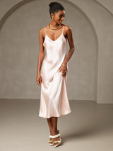 [Rosa] SilkSilky-DE Sleeveless V Neck Kleider 001