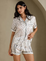 [Weißer Leopard] SilkSilky-DE Short Sleeve Notch Collar Damen Pyjamas 004